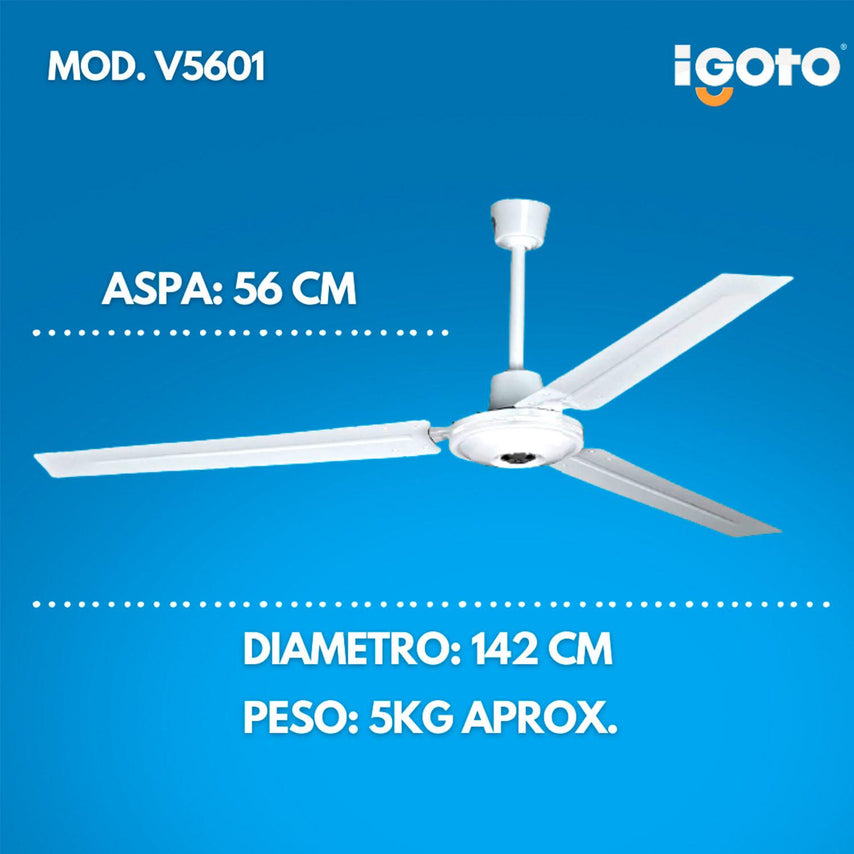 Ventilador De Techo 3 Aspas Con Control 5 Velocidades 142 CmV56 - 70W - IGO