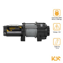 Malacate Winch 12V 3500 Lbs y Cable 13 Metros 1,60 T 6 MM Kingsman