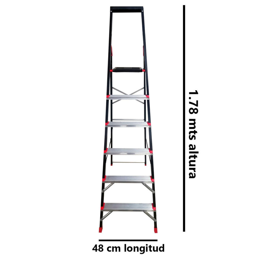 Escalera Tijera Aluminio 6 Escalones Cuerpo Acero Peldaños