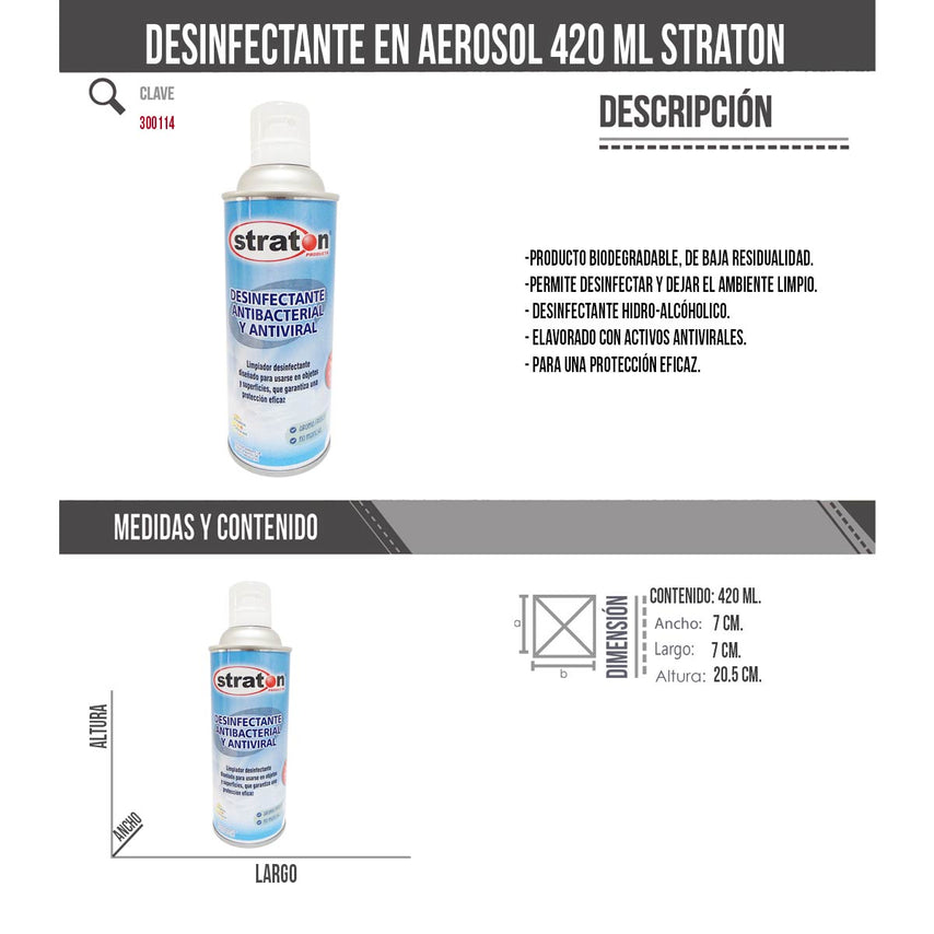 Desinfectante Antibacterial Antiviral en Aerosol 420 ml Straton