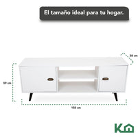 Mueble Modular de TV con Patas 2 Repisas y 2 Puertas 59 x 150 x 38 cm Blanco