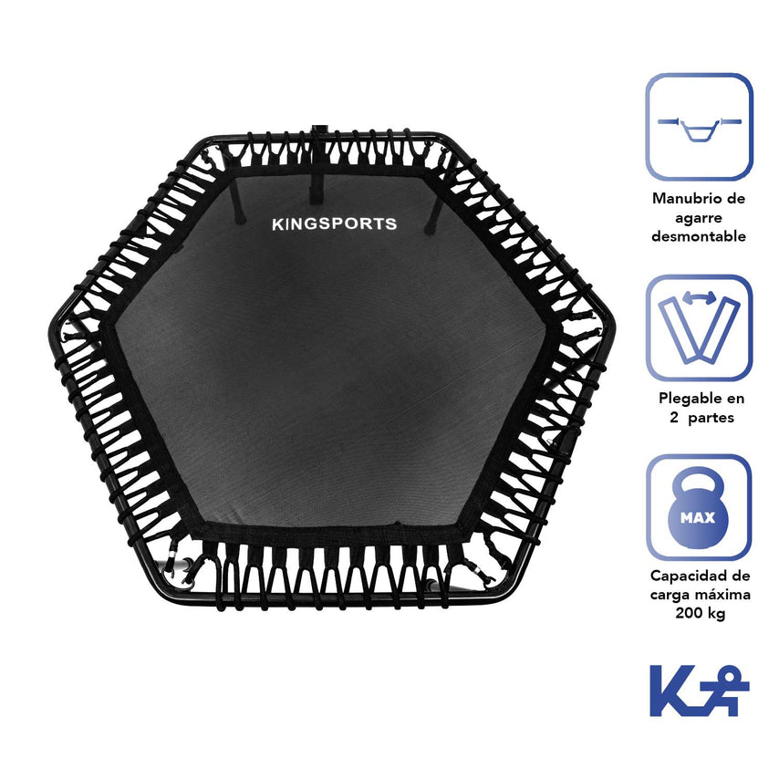 Trampolín 50” Hexagonal Plegable en 2 C/Soporte Ajustable Cap. 200 Kg C/6 Ligas color negro Kingsports
